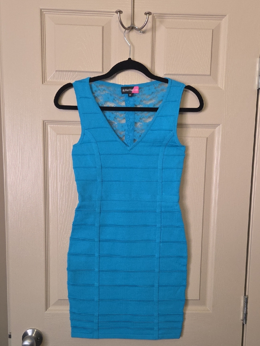Hot Miami Styles Turquoise V-Neck Bandage Mini Dress